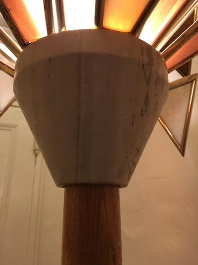 MODERNISTIC ITALIAN FRAMED GLASS AND TRAVERTINE MARBLE PALM TREE FLOOR LAMP