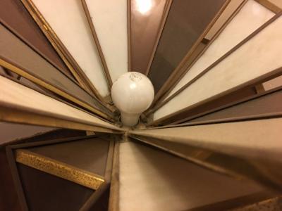 MODERNISTIC ITALIAN FRAMED GLASS AND TRAVERTINE MARBLE PALM TREE FLOOR LAMP