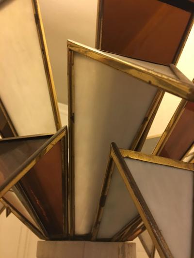 MODERNISTIC ITALIAN FRAMED GLASS AND TRAVERTINE MARBLE PALM TREE FLOOR LAMP