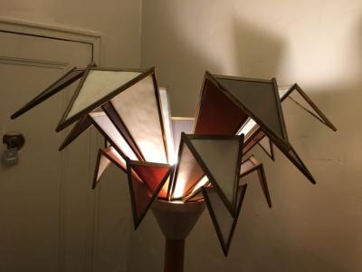 MODERNISTIC ITALIAN FRAMED GLASS AND TRAVERTINE MARBLE PALM TREE FLOOR LAMP