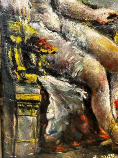 MONUMENTAL 19TH CENTURY PAINTING OF TWO LADIES ON VERANDA PLAYING MANDOLIN