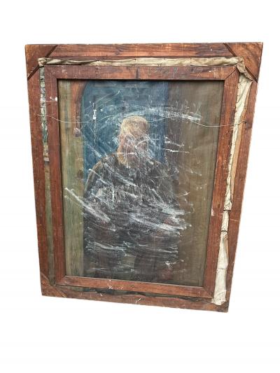 MONUMENTAL ANTIQUE PORTRAIT OF A KNIGHT ON A SHIP AT SEA SIGNED DATED 1925