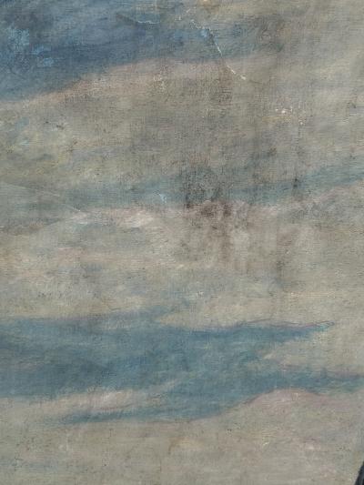 MONUMENTAL ANTIQUE PORTRAIT OF A KNIGHT ON A SHIP AT SEA SIGNED DATED 1925