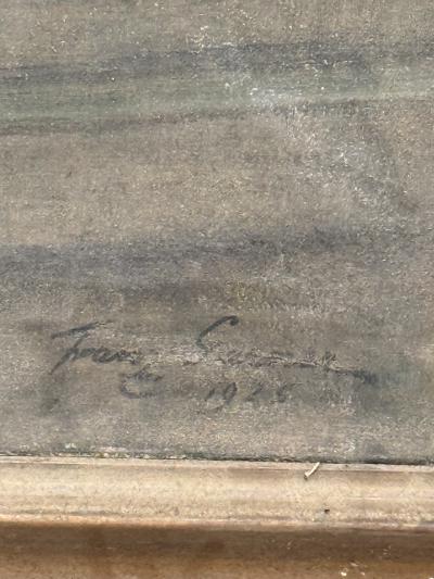 MONUMENTAL ANTIQUE PORTRAIT OF A KNIGHT ON A SHIP AT SEA SIGNED DATED 1925