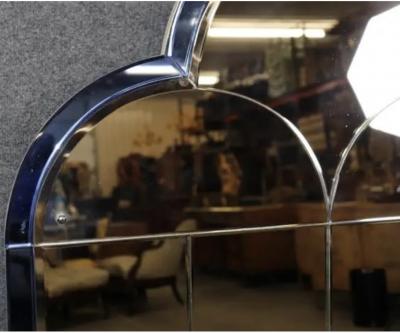 MONUMENTAL ART DECO COBALT BLUE CLEAR TRIPLE ARCH MIRRORS