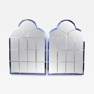 MONUMENTAL ART DECO COBALT BLUE CLEAR TRIPLE ARCH MIRRORS