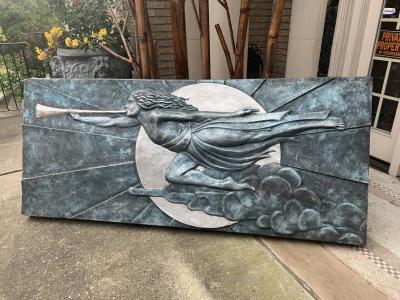 MONUMENTAL ART DECO REVIVAL HERALDING ANGEL WALL SCULPTURE
