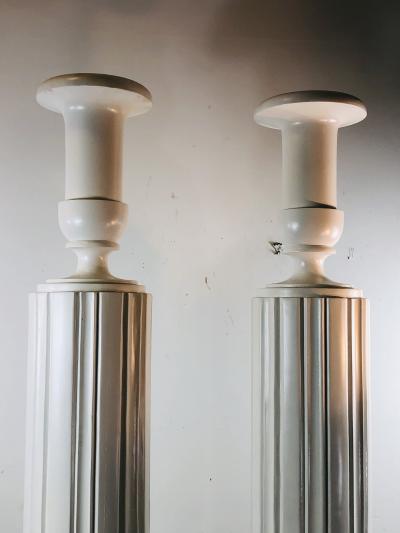 MONUMENTAL CUSTOM ART DECO REVIVAL CARVED WOOD TORCHIERES