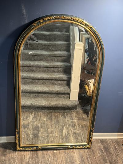 MONUMENTAL DARK GREY GOLD CARVED WOOD DESIGN ARCH MIRROR