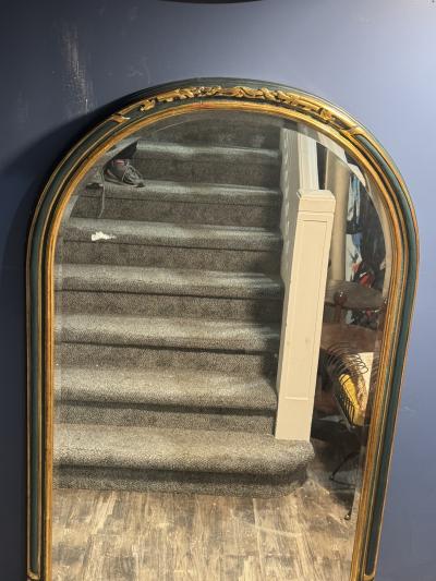 MONUMENTAL DARK GREY GOLD CARVED WOOD DESIGN ARCH MIRROR