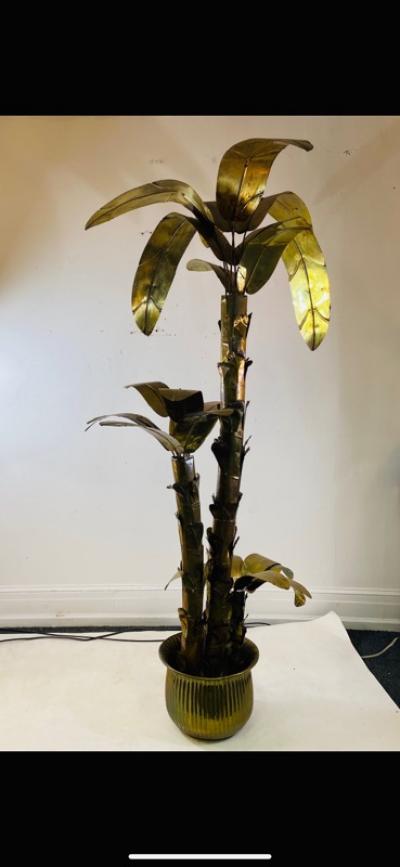MONUMENTAL ITALIAN BRASS PALM TREE IN POT SCULPTURE