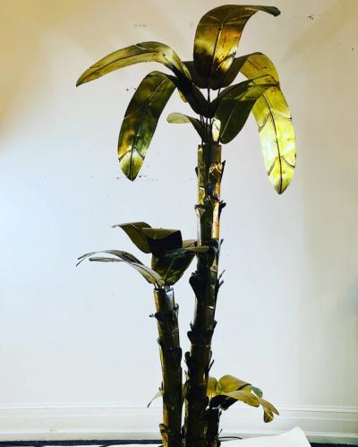 MONUMENTAL ITALIAN BRASS PALM TREE IN POT SCULPTURE