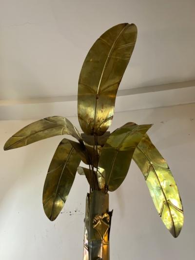 MONUMENTAL ITALIAN BRASS PALM TREE IN POT SCULPTURE