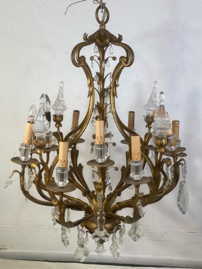 MONUMENTAL ITALIAN GILT METAL AND CRYSTAL CHANDELIER