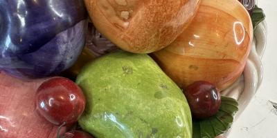 MONUMENTAL MID CENTURY ITALIAN CERAMIC FRUIT IN BASKET CENTERPIECE
