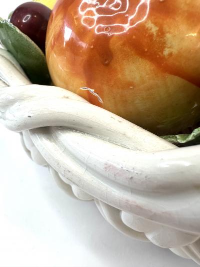 MONUMENTAL MID CENTURY ITALIAN CERAMIC FRUIT IN BASKET CENTERPIECE