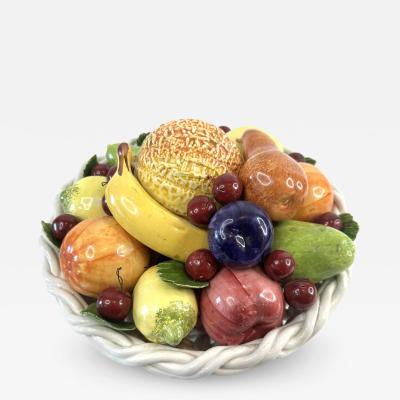 MONUMENTAL MID CENTURY ITALIAN CERAMIC FRUIT IN BASKET CENTERPIECE