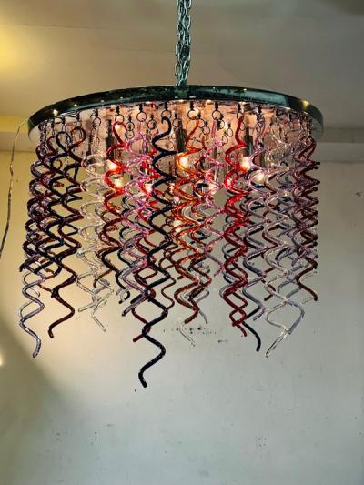 MONUMENTAL MULTI COLOR MURANO GLASS SPIRAL DROPS FLUSH MOUNT CHANDELIER