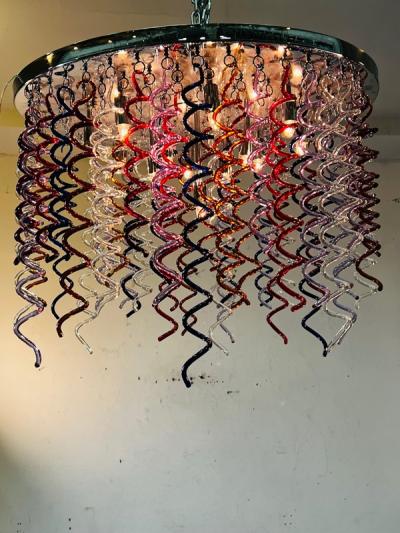 MONUMENTAL MULTI COLOR MURANO GLASS SPIRAL DROPS FLUSH MOUNT CHANDELIER
