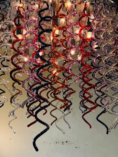 MONUMENTAL MULTI COLOR MURANO GLASS SPIRAL DROPS FLUSH MOUNT CHANDELIER