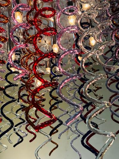 MONUMENTAL MULTI COLOR MURANO GLASS SPIRAL DROPS FLUSH MOUNT CHANDELIER