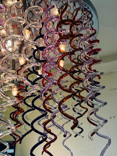 MONUMENTAL MULTI COLOR MURANO GLASS SPIRAL DROPS FLUSH MOUNT CHANDELIER