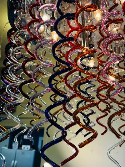 MONUMENTAL MULTI COLOR MURANO GLASS SPIRAL DROPS FLUSH MOUNT CHANDELIER
