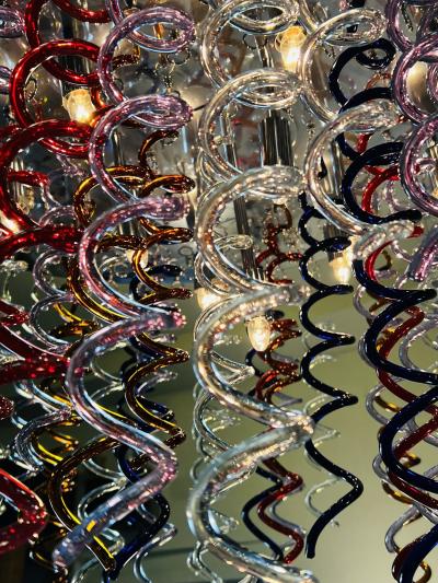 MONUMENTAL MULTI COLOR MURANO GLASS SPIRAL DROPS FLUSH MOUNT CHANDELIER