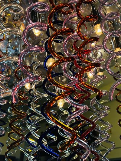 MONUMENTAL MULTI COLOR MURANO GLASS SPIRAL DROPS FLUSH MOUNT CHANDELIER