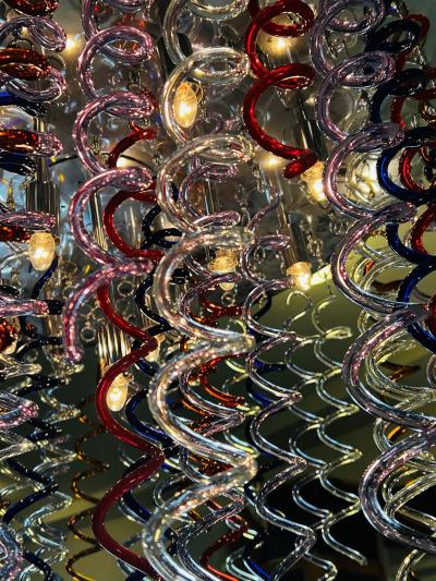 MONUMENTAL MULTI COLOR MURANO GLASS SPIRAL DROPS FLUSH MOUNT CHANDELIER
