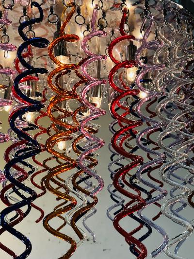 MONUMENTAL MULTI COLOR MURANO GLASS SPIRAL DROPS FLUSH MOUNT CHANDELIER