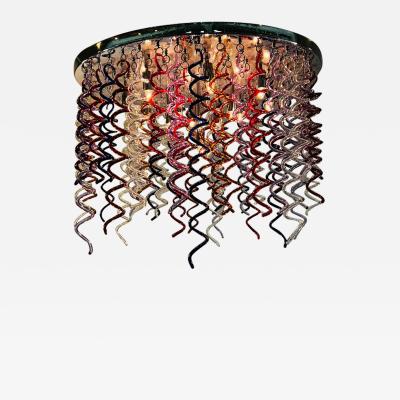 MONUMENTAL MULTI COLOR MURANO GLASS SPIRAL DROPS FLUSH MOUNT CHANDELIER