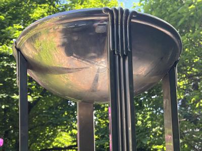 MONUMENTAL NICKELED BRONZE ART DECO REVIVAL TORCHIERES