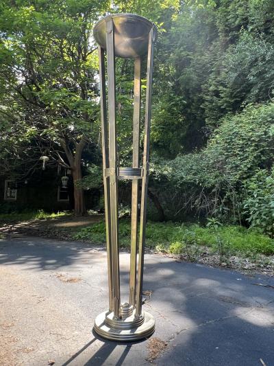 MONUMENTAL NICKELED BRONZE ART DECO REVIVAL TORCHIERES