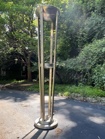 MONUMENTAL NICKELED BRONZE ART DECO REVIVAL TORCHIERES