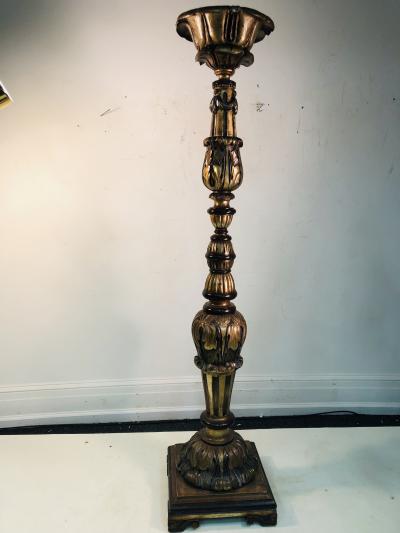 MONUMENTAL PAIR OF ORNATE BAROQUE CARVED WOOD TORCHIERES