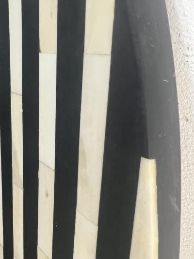 MONUMENTAL POST MODERN BLACK WHITE STRIPED TESSELATED RESIN ROUND MIRROR