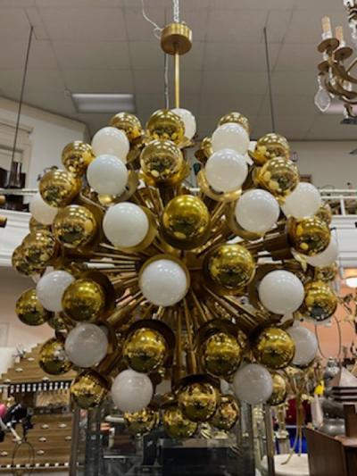 MONUMENTAL SPECTACULAR PAIR OF MODERN BRASS SPUTNIK CHANDELIERS