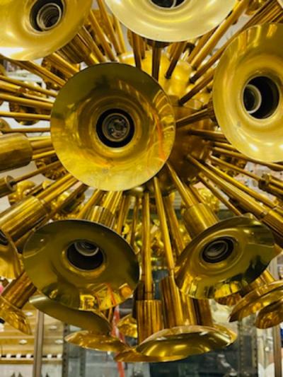 MONUMENTAL SPECTACULAR PAIR OF MODERN BRASS SPUTNIK CHANDELIERS