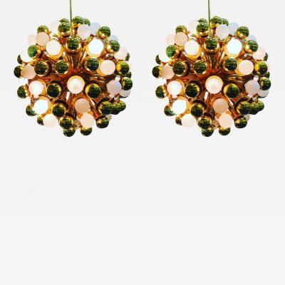 MONUMENTAL SPECTACULAR PAIR OF MODERN BRASS SPUTNIK CHANDELIERS