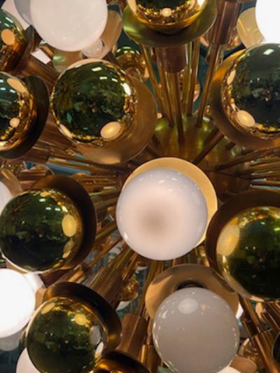 MONUMENTAL SPECTACULAR PAIR OF MODERN BRASS SPUTNIK CHANDELIERS