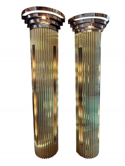 MONUMENTAL SUPERB MODERNIST ART DECO BRASS CHROME GLASS ROD SCONCES