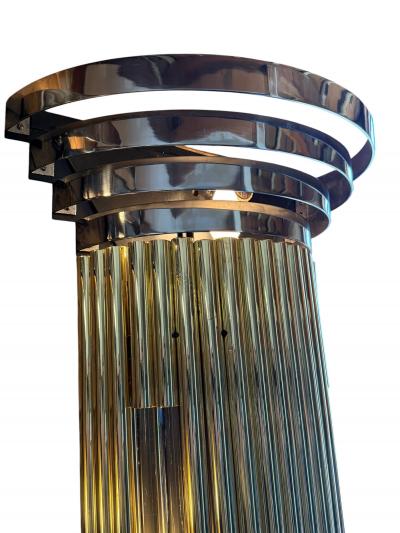 MONUMENTAL SUPERB MODERNIST ART DECO BRASS CHROME GLASS ROD SCONCES