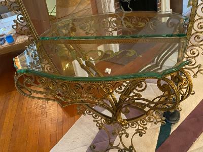 MONUMENTAL1940s ITALIAN GILT WROUGHT IRON AND ETCHED MIRROR