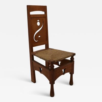 Mackay Hugh Baillie Scott M H Baillie Scott Attributed Oak Arts Crafts Chair with Floral Cut outs