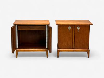 Maddox Mid Century Modern Walnut Stainless Steel Nightstands USA 1960s