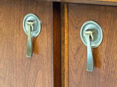 Maddox Mid Century Modern Walnut Stainless Steel Nightstands USA 1960s