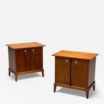 Maddox Mid Century Modern Walnut Stainless Steel Nightstands USA 1960s