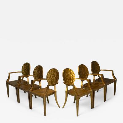 Made Goods Hammered Gilt Iron Six Daphne Dining Chairs Philippines 21st C 