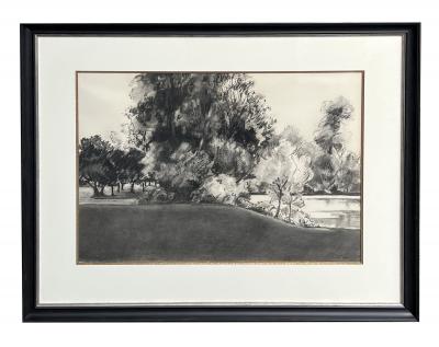 Madeleine Rosemarie Liepe Charcoal on paper The Edge of the Park Signed Liepe 70